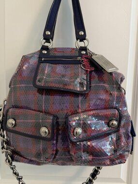 Coach Poppy Sequin Plaid Chain Strap Bag